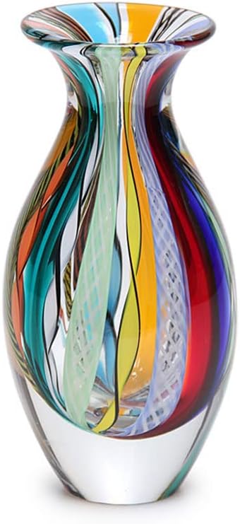 Ca D Oro Small Glass Vase Boho with Colored Canes Hand Blown Murano-Style Art Glass – Model Nº 2