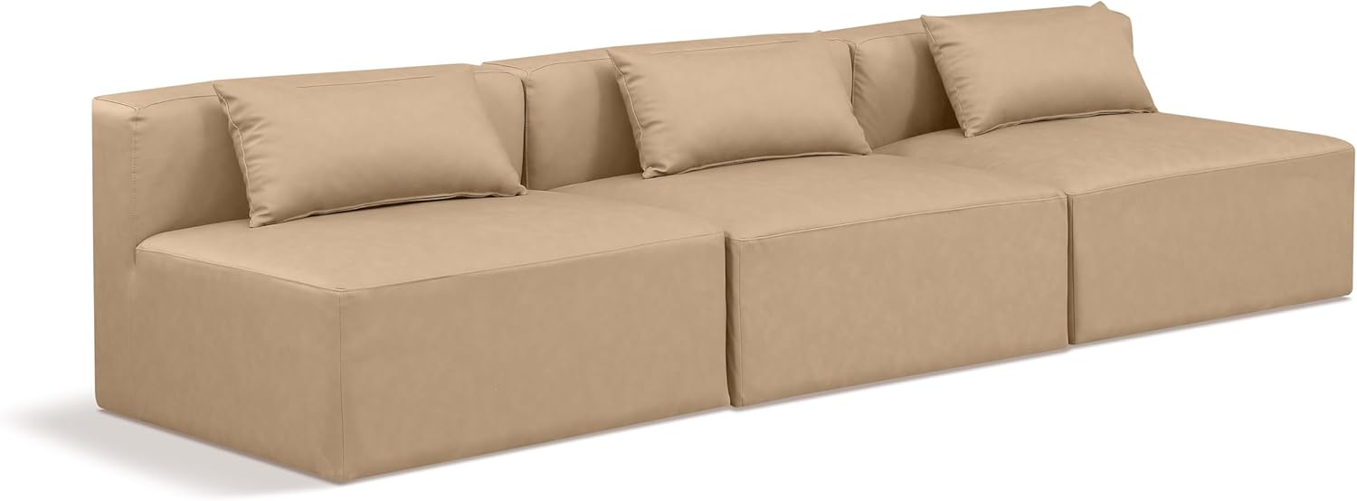 Meridian Furniture 668Tan-S108A Cube Collection Modern | Contemporary Modular Sofa with Soft Tan Vegan Leather, Modular to Create Infinite Configurations, 108″ W x 36″ D x 26″ H, Tan