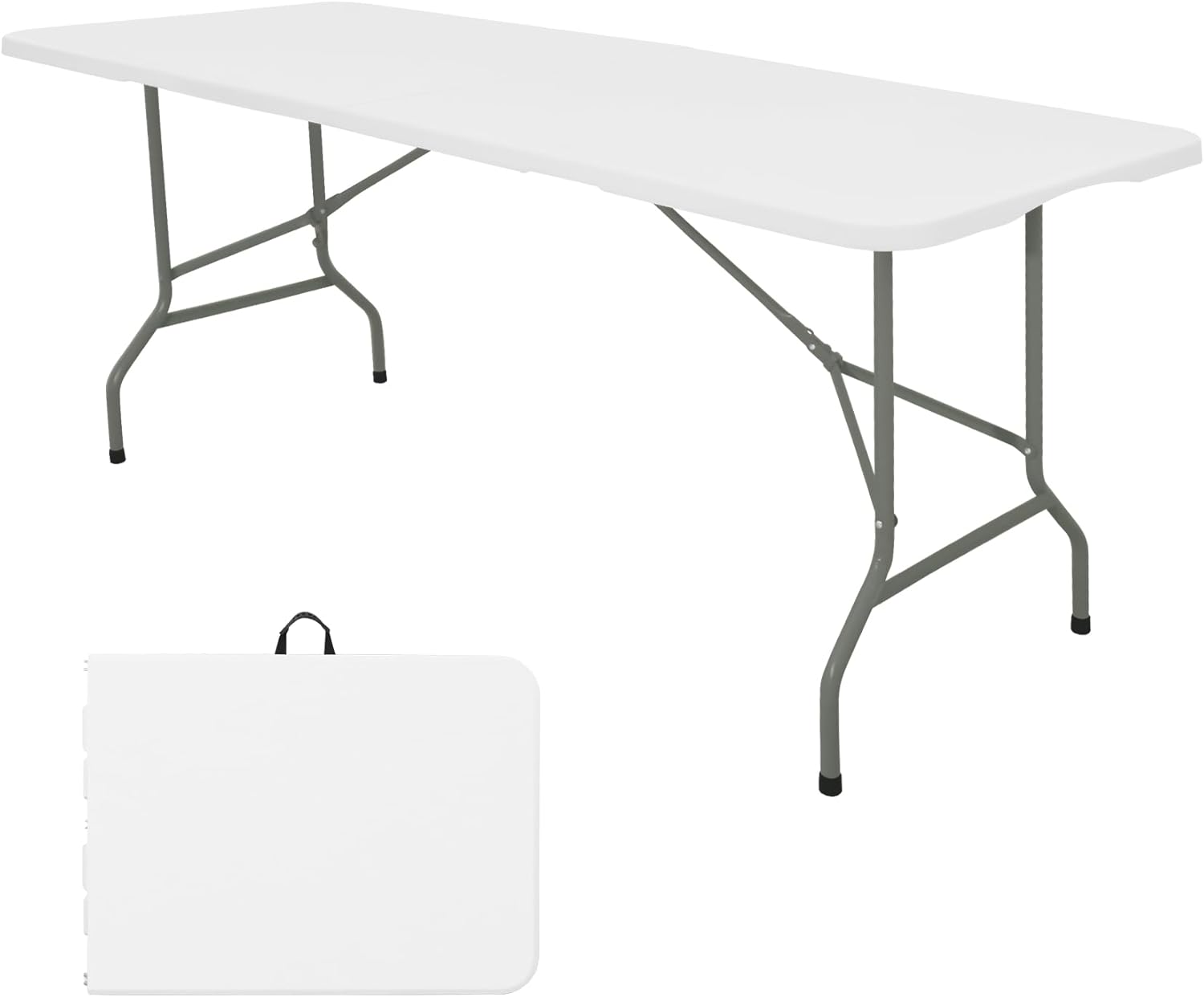 Folding Table 5 FT Camping Table Portable Heavy Duty Plastic Rectangular Outdoor Dining Table Steel Legs Fold-in-Half with Carrying Handle for Indoor,Picnic,Party,Wedding,Events(White)
