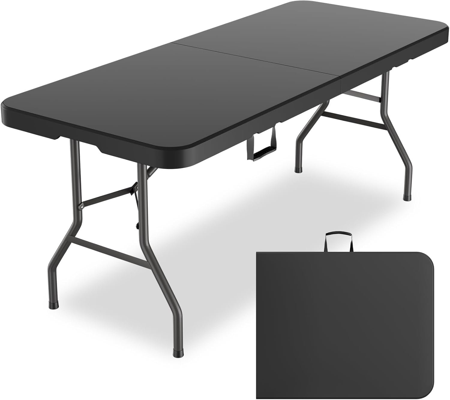6ft Heavy-Duty Portable Outdoor Folding Table for 6 – Sturdy HDPE Top, 350lbs Capacity, Lockable Design, No Assembly – Camping Parties Picnics (Black)