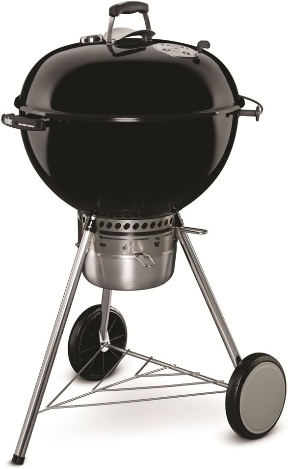Weber Master-Touch Charcoal Grill, 22-Inch, Black – Premium Outdoor BBQ Grill with Tuck-Away Lid Holder & One‑Touch™ Cleaning System, Porcelain‑Enameled Kettle
