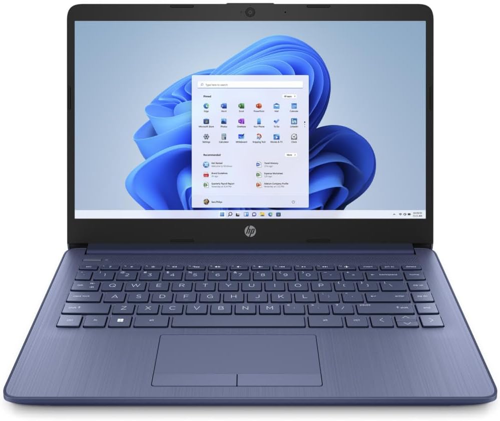 HP Stream 14″ HD Laptop, Intel Celeron N4120, 4GB RAM, 64GB eMMC, Windows 11 Home in S Mode with Office 365 Personal for 1 Year (14-cf2111wm, Blue)