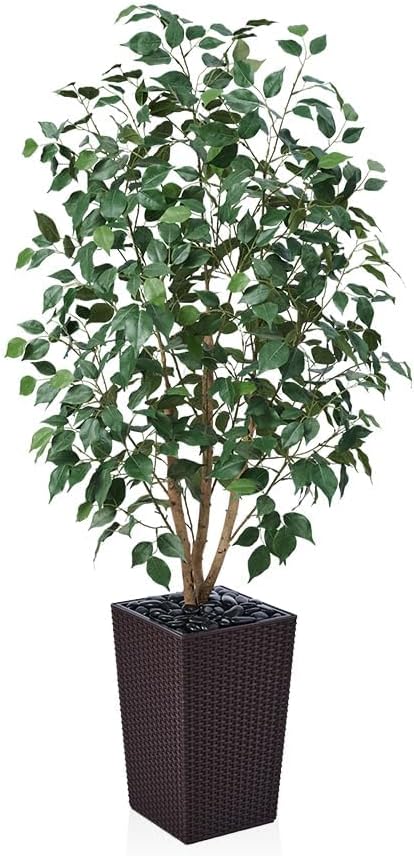 5ft Artificial Ficus Tree,Tall Faux Tree with Silk Leaves & Real Wood Trunk,UV Resistant Potted Fake Plant with Pebbles & Planter,Indoor Outdoor Floor Plant for Home,Living Room,VN129