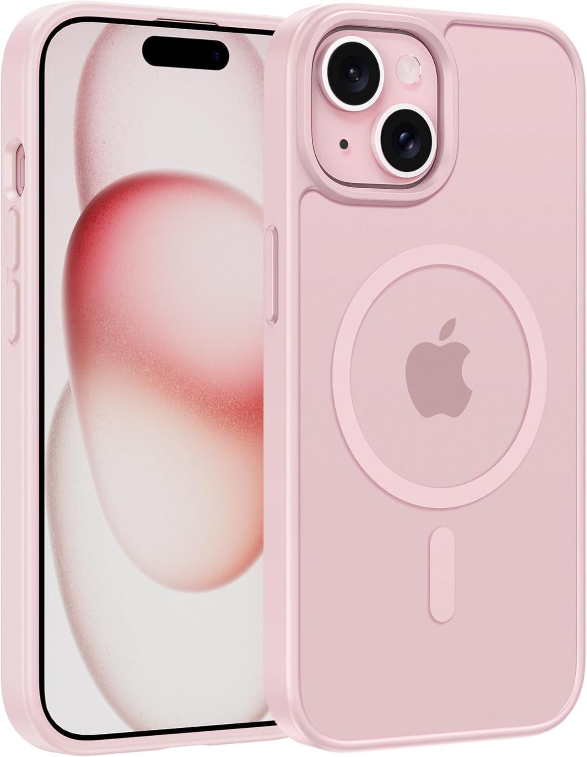 FNTCASE for iPhone 15 Case: for iPhone 14 Case & iPhone 13 Case [Compatible with Magsafe] Translucent Matte Magnetic Phone Cover – Military Grade Drop Protection Shockproof Protective Cases – Pink