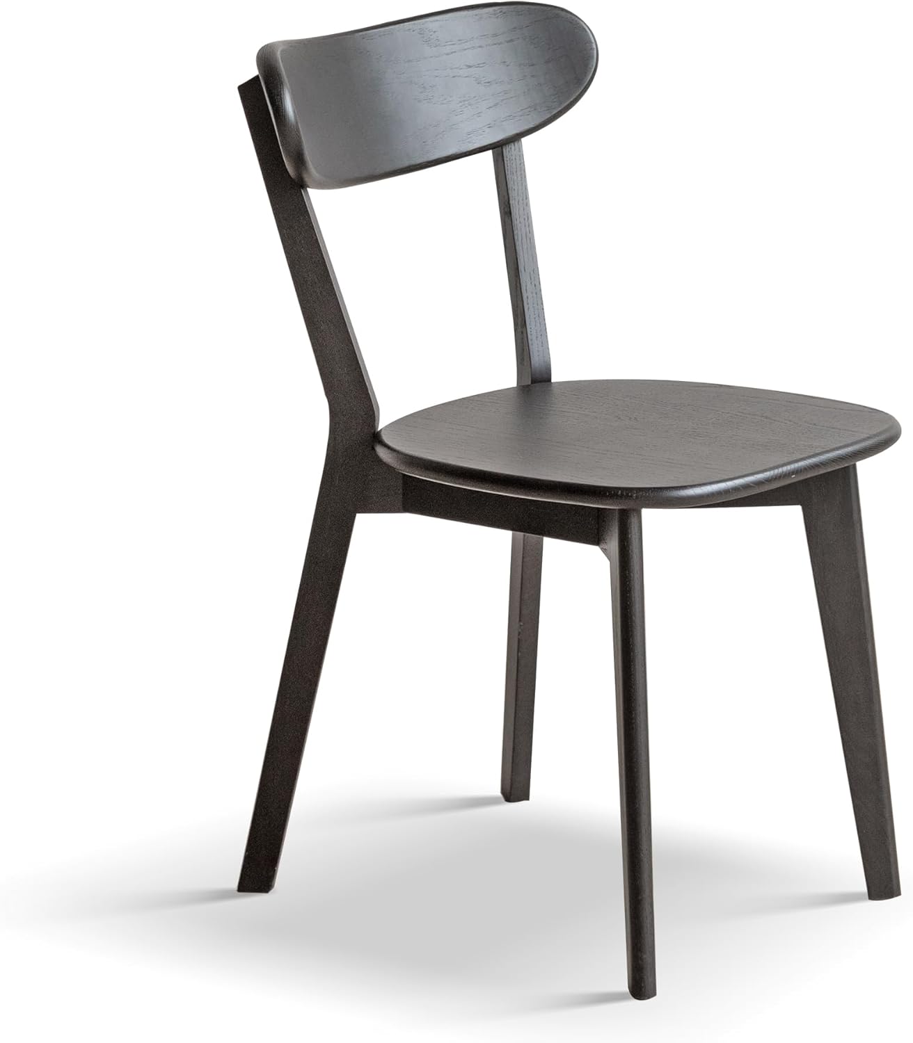 100% Solid Oak Dining Chairs, Mid Century Modern Dining Chair with Curved Backrest, Made in North America FAS-Grade Wood Chair for Kitchen, Study, Living Room (Black)