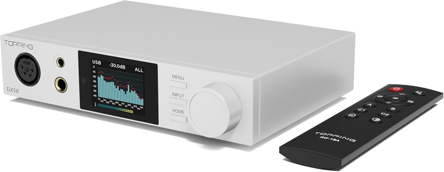TOPPING DX5 II Hi-Res DAC & Headphone Amp Combo – Dual ES9039Q2M, X-Hybrid Amp, 10-Band PEQ, LDAC Bluetooth 5.1, 4.4mm Balanced & 6.35mm Headphone Output, Preamp Mode, 12V Trigger (White)