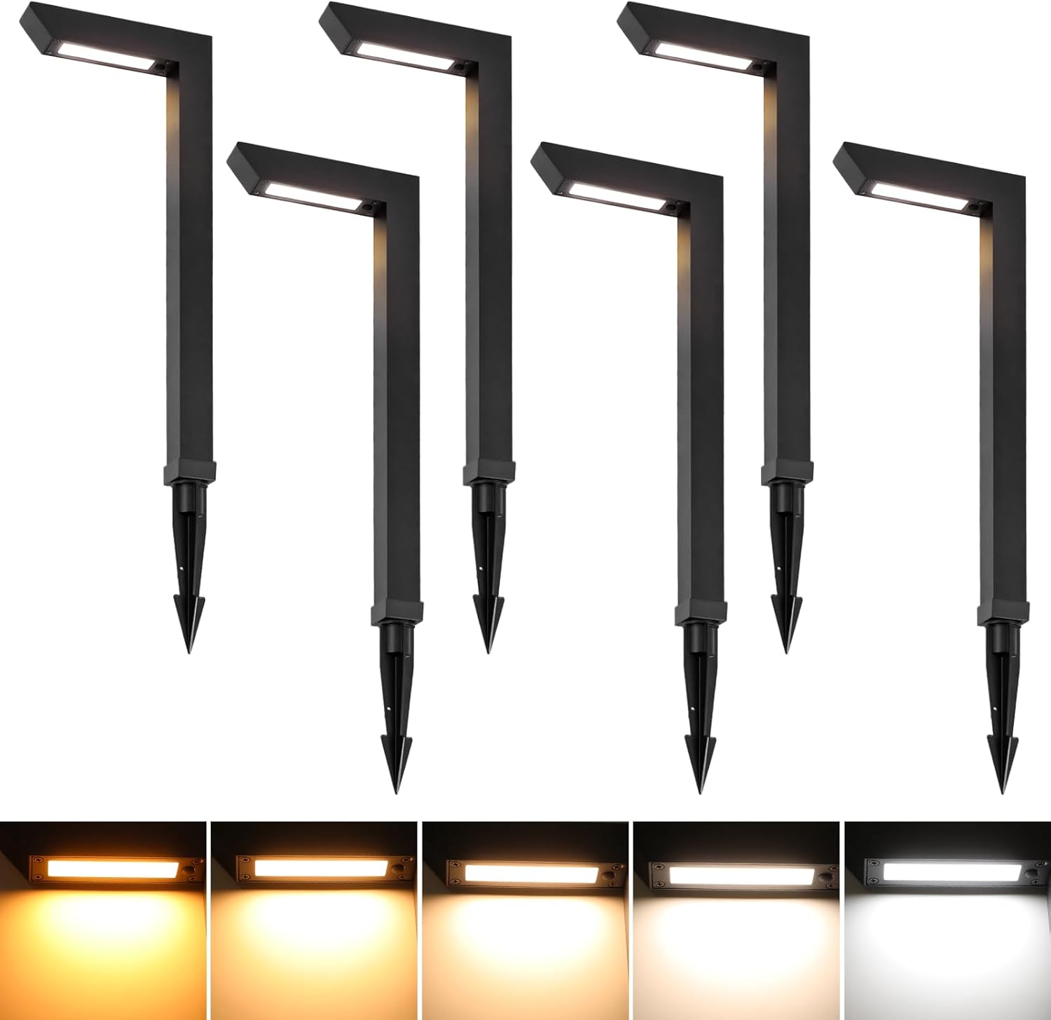 Energetic 5CCT Low Voltage Landscape Lights, 5W 200LM IP65 Waterproof LED Pathway Lights, 50000 Hrs, Outdoor Landscape Lighting, Square Modern Side Lit, Die-cast Aluminum Housing, ETL, Black, 6 Pack