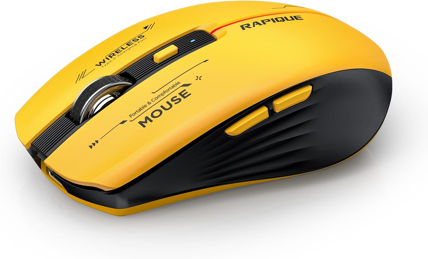 RAPIQUE Bluetooth Wireless Mouse – (BT1/BT2+USB Receiver) Tri-Device Compatibility for PC, Laptop, Computer, MacBook, Tablet (Black and Yellow)