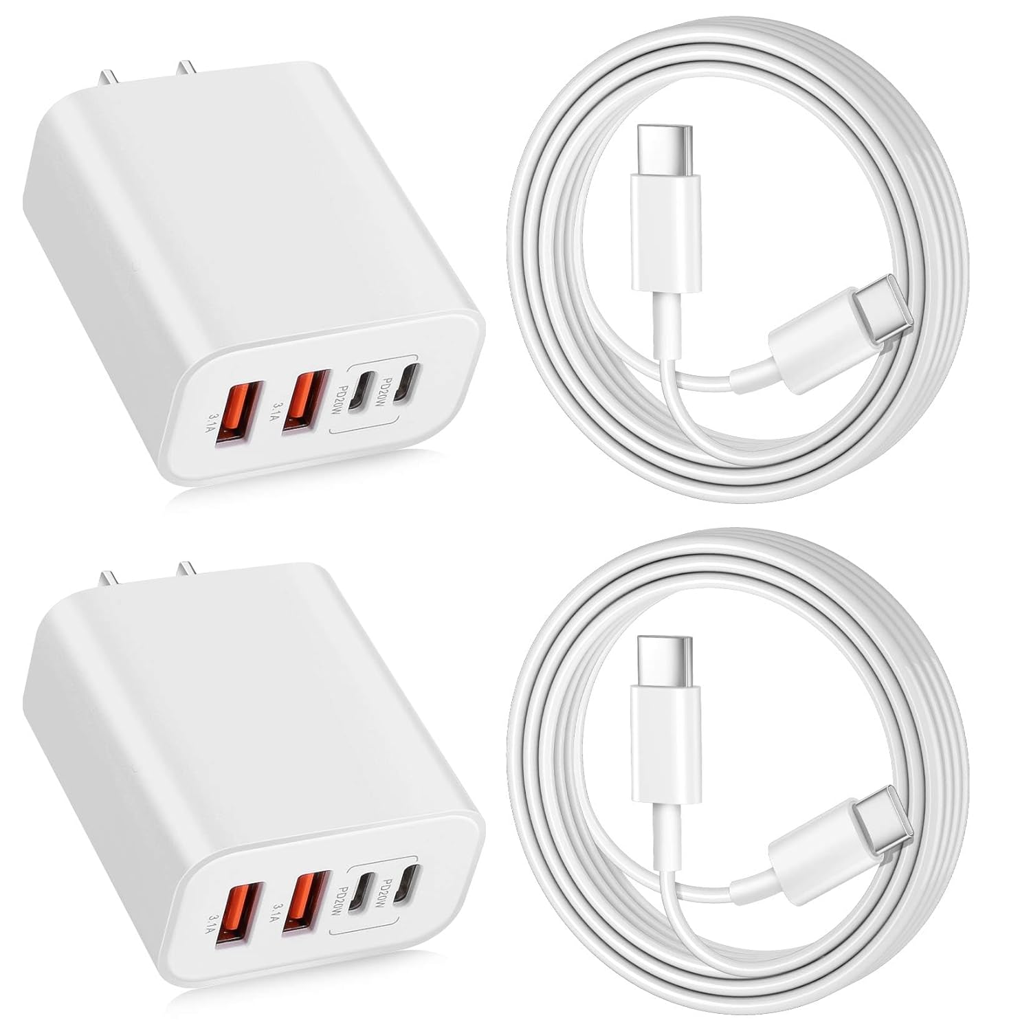 USB C Charger for iPhone 15,4-Port Fast iPhone 15 Wall Charger Block,2Pack 40W Multiport Quick USB C Wall Charger Plug Adapter,10FT USB C to C Cable for iPhone 15/15 Pro/15 ProMax/15 Plus,iPad Pro/Air