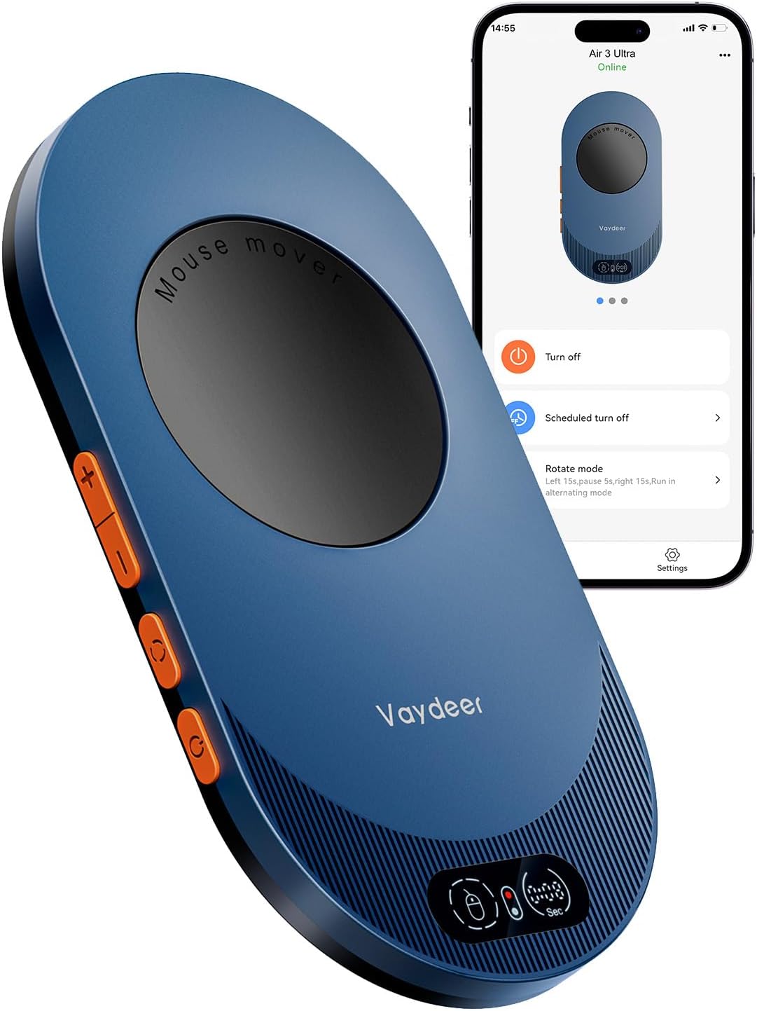 Vaydeer Air 3 Ultra Mouse Mover with APP, Ultra Slim Mouse Jiggler with Timer Function, Undetectable & Noiseless, Simulates Realistic Mouse Movement, Driver-Free, Work from Home, Keeps PC Active