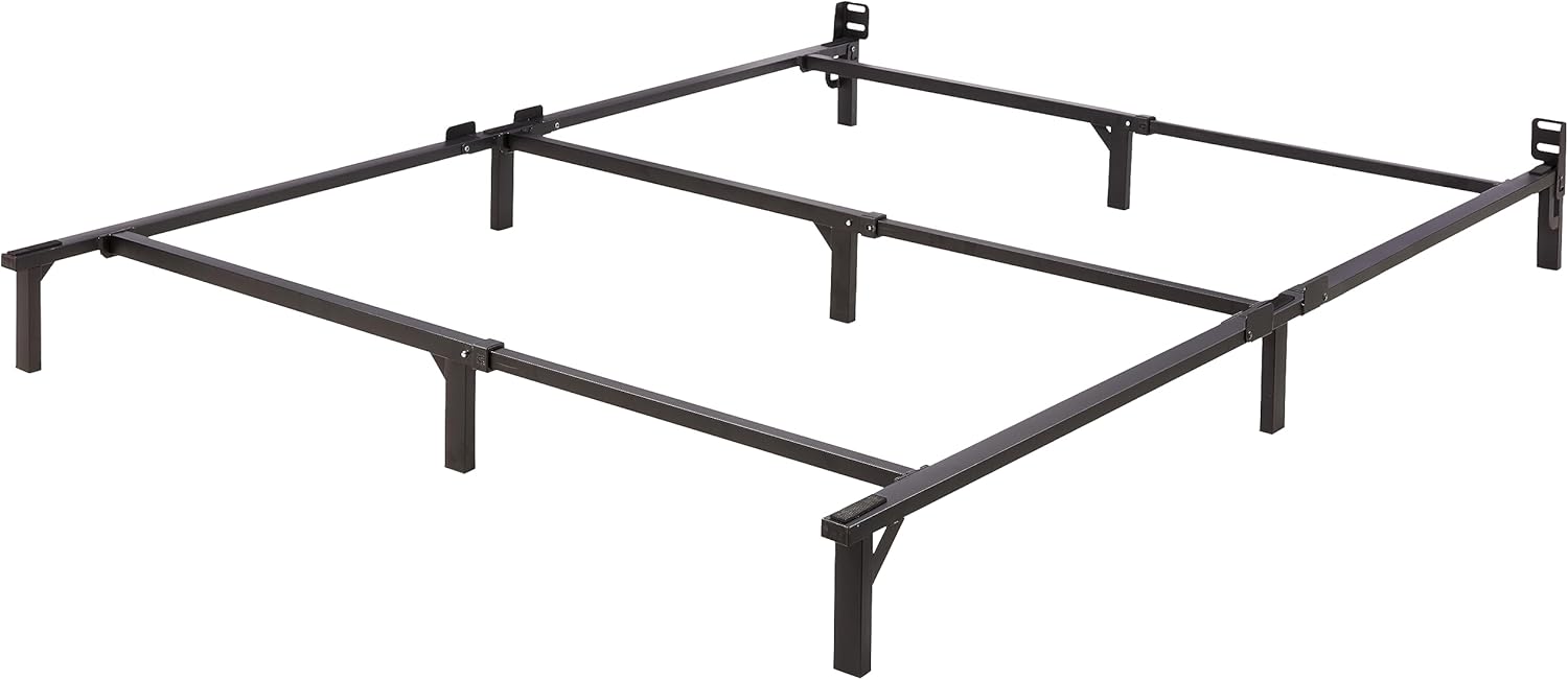 Amazon Basics Metal Bed Frame, 9-Leg Support Base for Box Spring and Mattress, Queen Size, Tool-Free Easy Assembly, 79.5″ L x 59.5″ W x 7″ H, Black