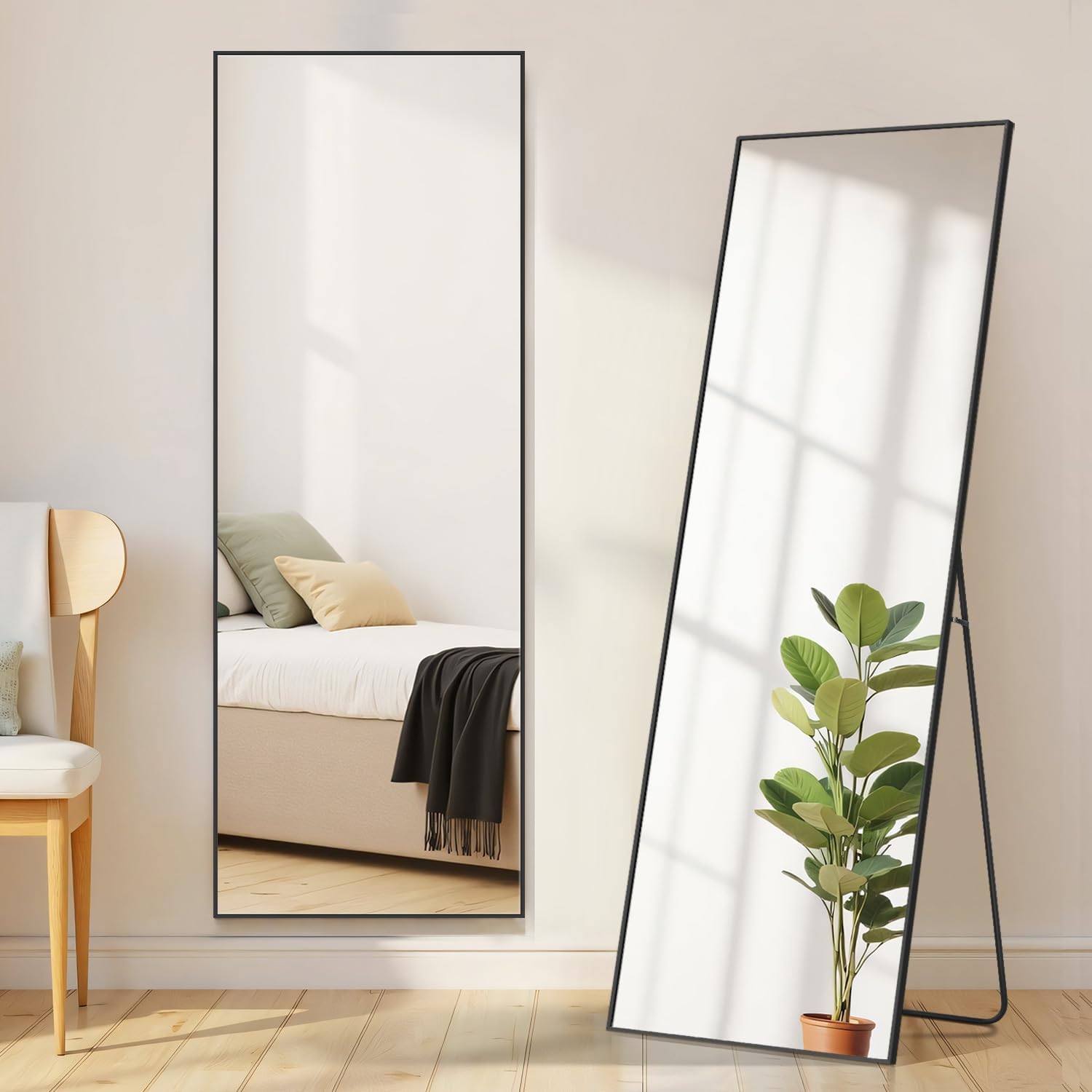 Mirror Full Length, Upgraded Body Wall Mirrors with Shatter-Proof Glass, Floor Standing, Hanging or Leaning, Tall Mirror with Stand Aluminum Alloy Frame for Bedroom Cloakroom