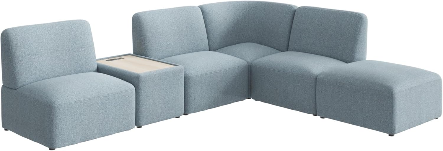 Bush Business Furniture Modular 5 Seater L Shaped Sectional with Charging Station, Guest Seating for Lobby or Reception Area, Assemble Collection, Mist Fabric