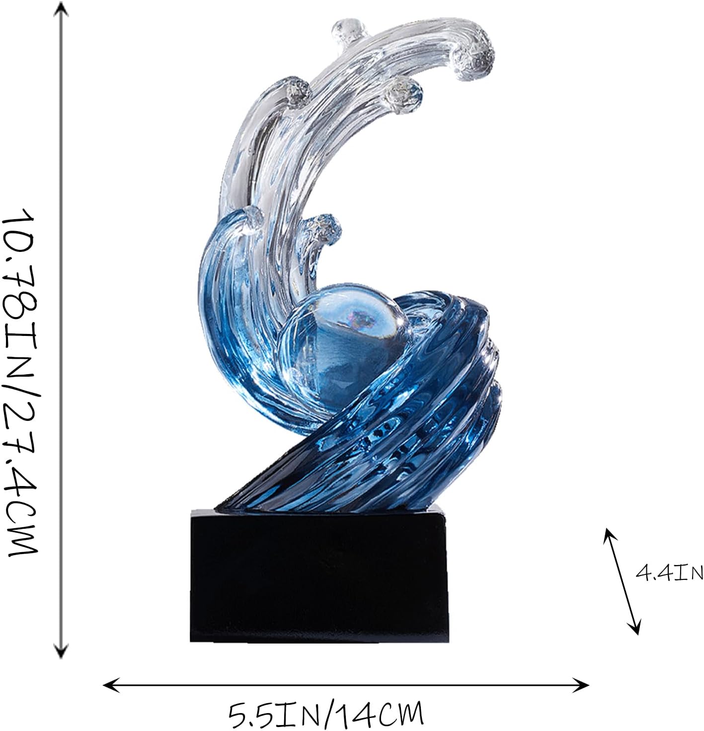 Modern Abstract Decorative Wave Statue, Blue Abstract Art Home Decor,Crystal Ball Art Wave Resin Sculpture, Office Desk Stand, Dining Table Center Decorative Aesthetics(B,Navy-Blue)