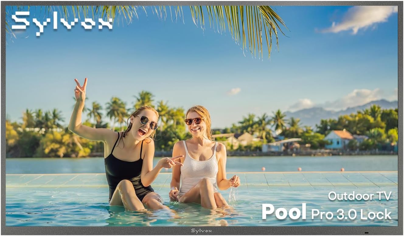 SYLVOX 43″ Outdoor TV, IP56 Weatherproof Smart TV with Google TV, 2×12W Speakers, Live TV & AI Wallpaper, Anti-Theft Lock Interface, 2000-Nit Full-Sun Brightness, Pool Pro 3.0 Lock Series 2026