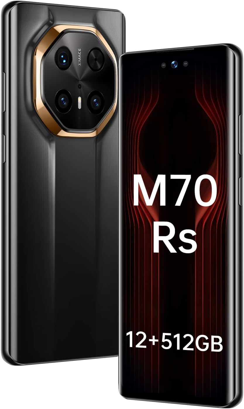 Unlocked Cell Phone M70 RS Smartphone 12GB+512GB Android Phone 48MP+108MP Camera 7-inch HD Screen Mobile Phone 5G Dual SIM (Black)