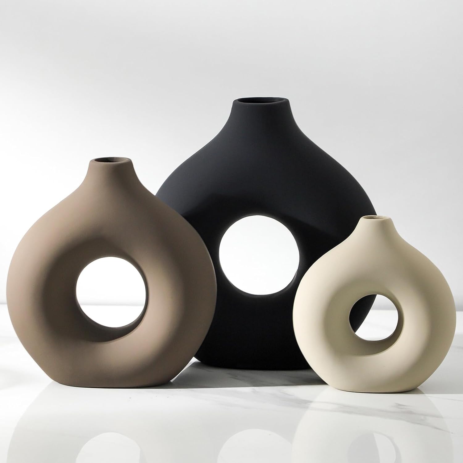 Ceramic Vase Home Table Decor – Flower Vases Set of 3 Small Living Room Centerpiece Decorations for Shelf Bedroom Office Kitchen Dining Desk Modern Aesthetic Farmhouse Decorative (Classic)