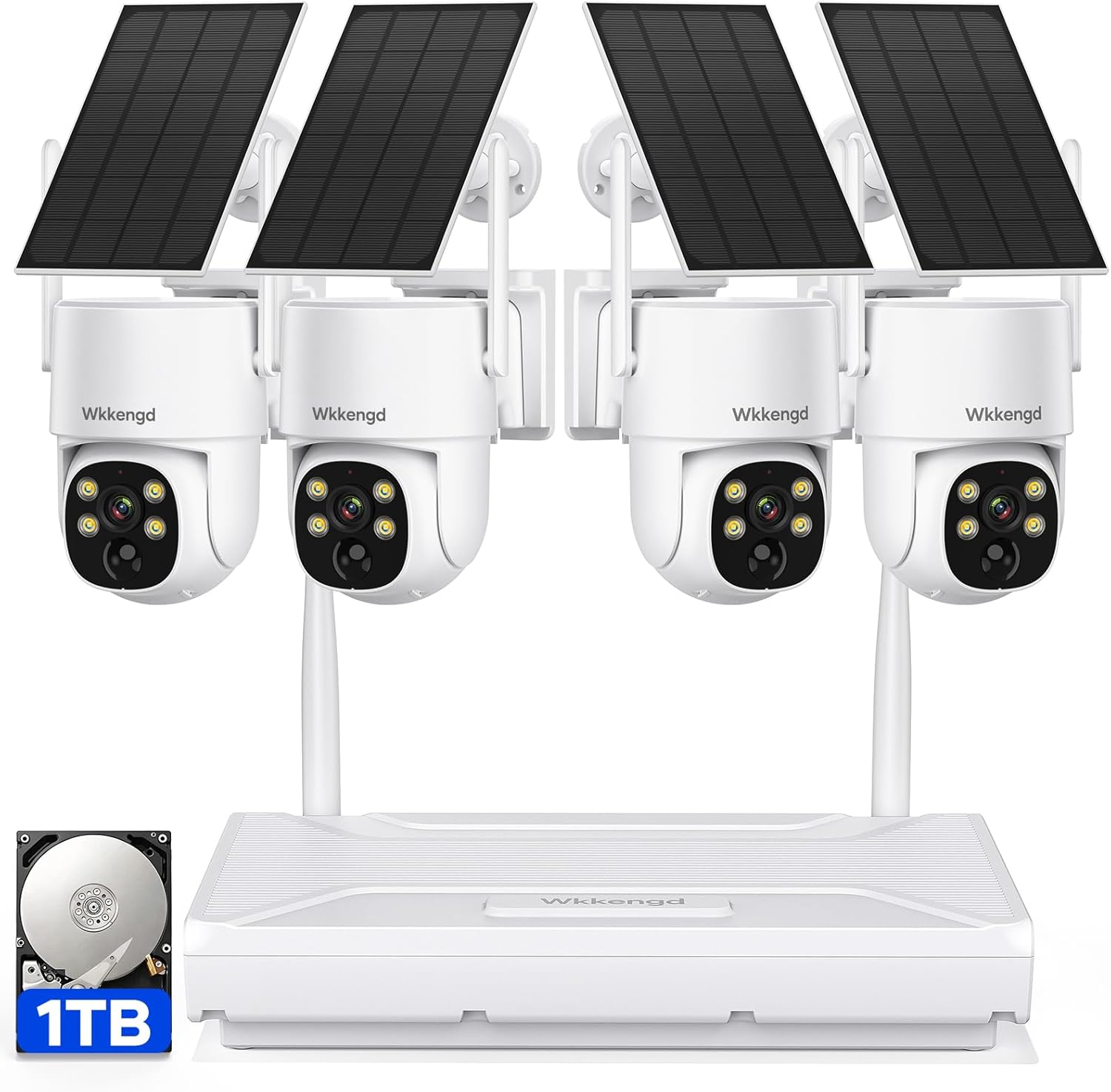 Wireless Security Camera System Outdoor, Aurora Lux Color Night Vison 4 Cam-Kit Solar Powered Security Cameras Wireless Outdoor-1TB 360° View 2.4/5Ghz WiFi No Monthly Fee
