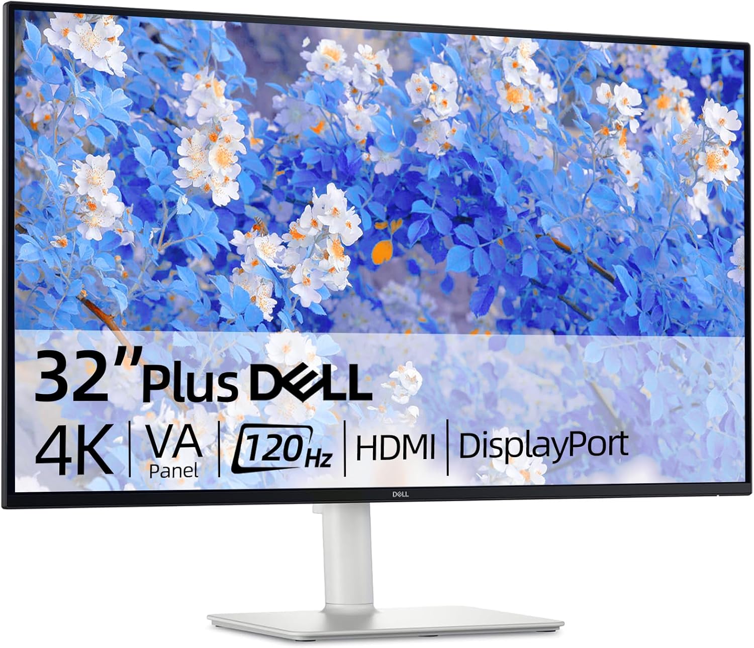 Dell 32 inch Monitor, 4K (3840 x 2160), 120Hz, VA Panel, AMD FreeSync Premium, 1500:1 Contrast Ratio, LED Display, sRGB 99%, VESA, Integrated 2x5W Speaker, Comfortview, HDMI/DisplayPort, Tilt/Height
