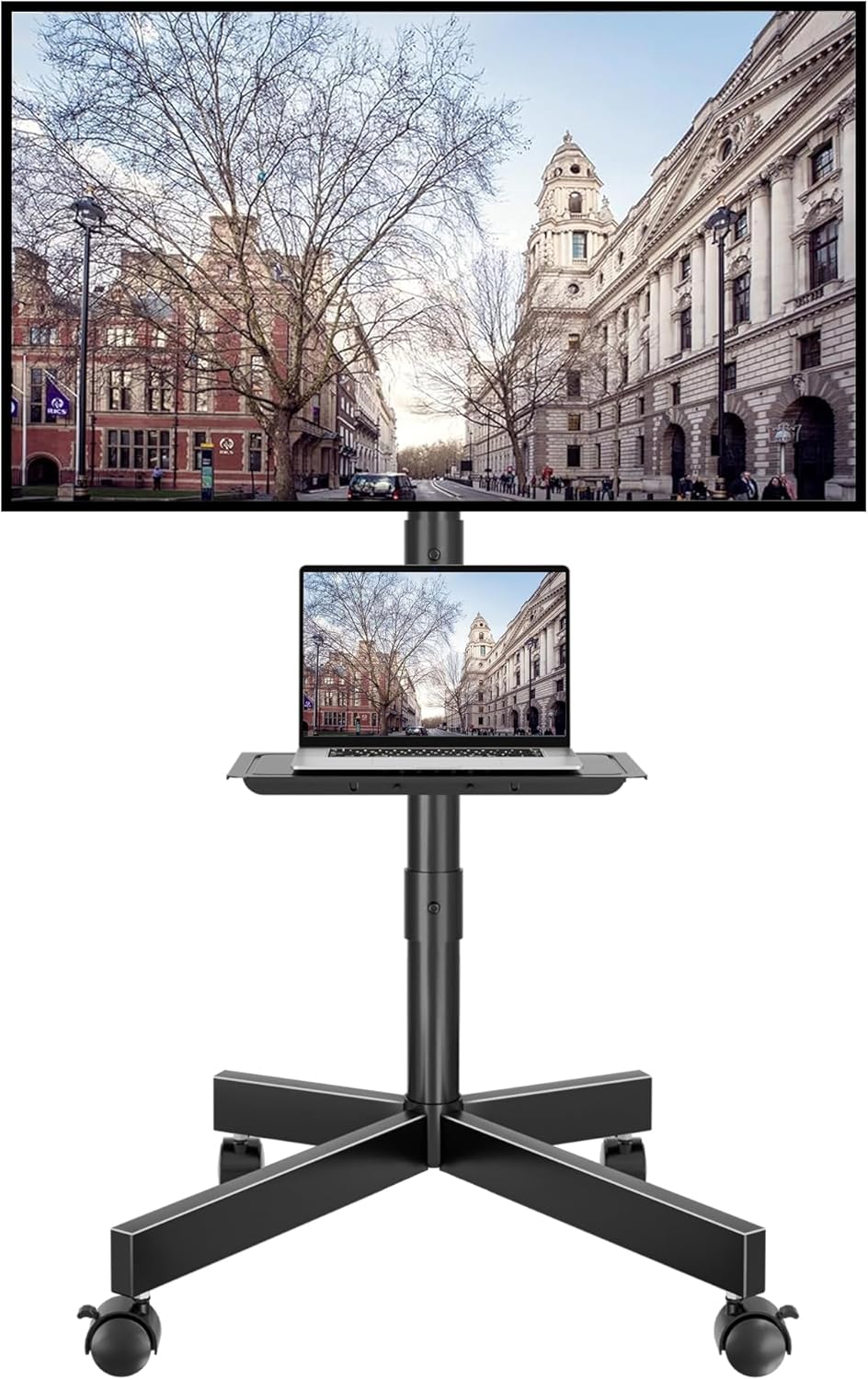 BONTEC Mobile TV Stand with Tilt, Rolling TV Stand on Wheels for 23–60 Inch LED LCD TVs, Portable TV Cart with Adjustable Media Shelf for Living Room, Bedroom, Office, Holds 88 lbs, Max VESA 400x400mm