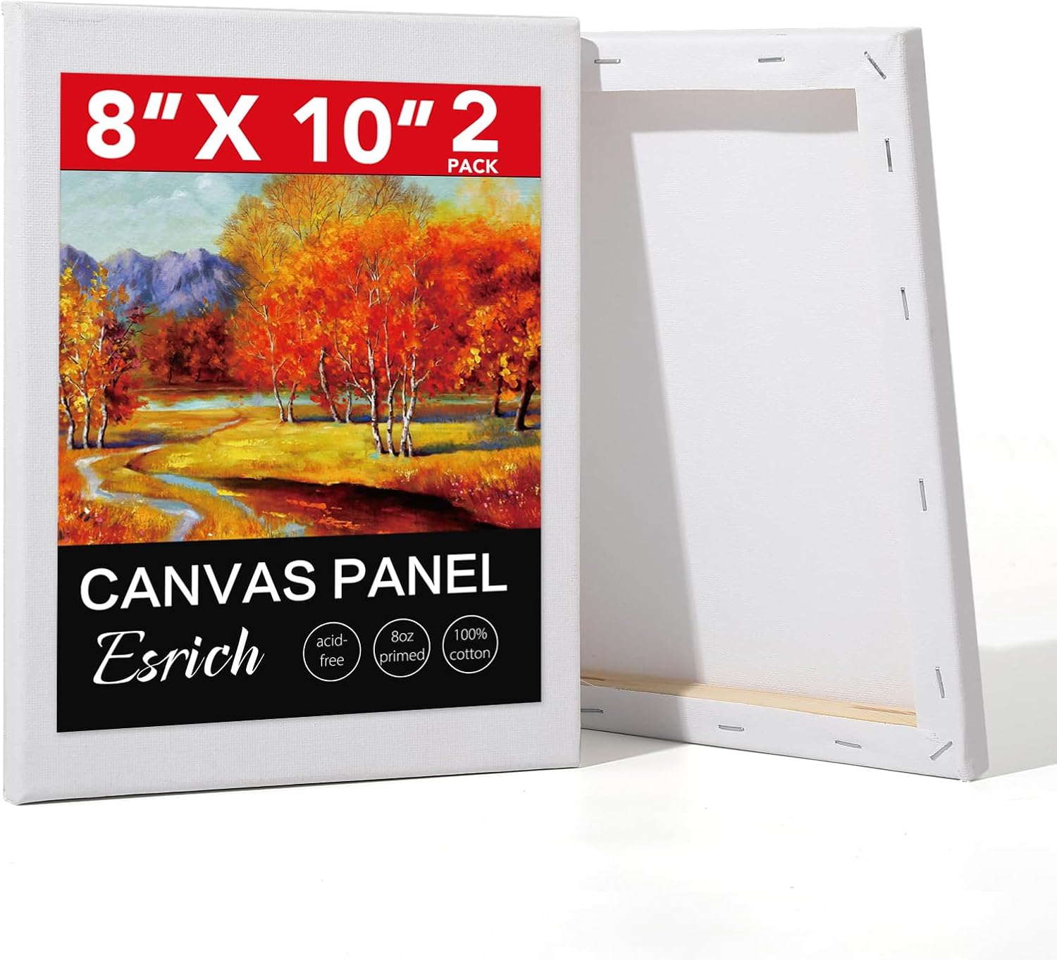 ESRICH Stretched Canvas for Painting, 2 Pack 8×10 Canvas Value Pack, Primed Acid-Free Cotton Blank Canvas, Paint Canvases for Oil & Acrylic Paint.