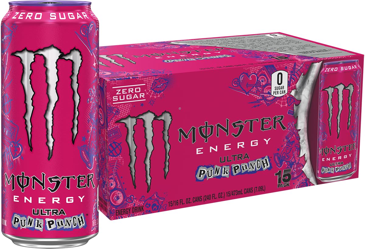 Monster Energy Ultra Punk Punch, Sugar Free Energy Drink, 16 Ounce (Pack of 15)