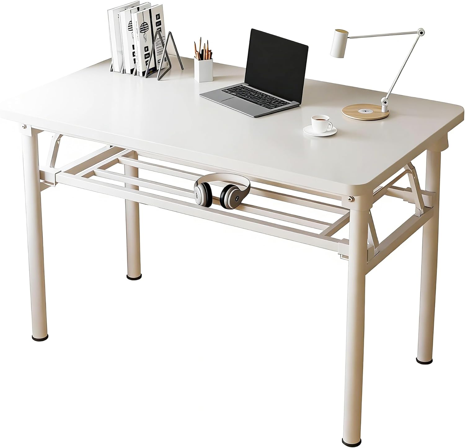 Folding Desk for Small Spaces, 39.4 Inch Foldable Computer Desk, No Assembly Required, Space Saving Portable Study Table for Compact Home Office, Bedroom, Dorm, Apartment, White