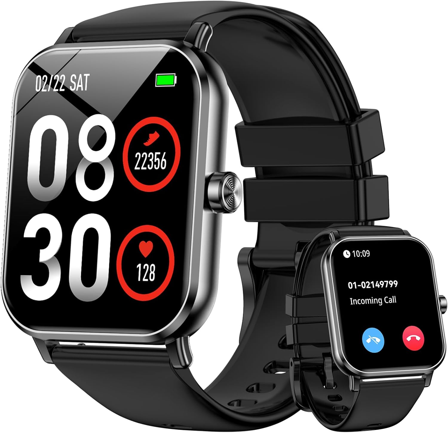 Smart Watch for Men Women, 1.85″ HD Fitness Tracker with Bluetooth Calls, 5 ATM Waterproof, 130+ Sport Modes, 24/7 Heart Rate/Sleep Monitor, Pedometer, Calories, Smartwatch for Android iOS (Black)