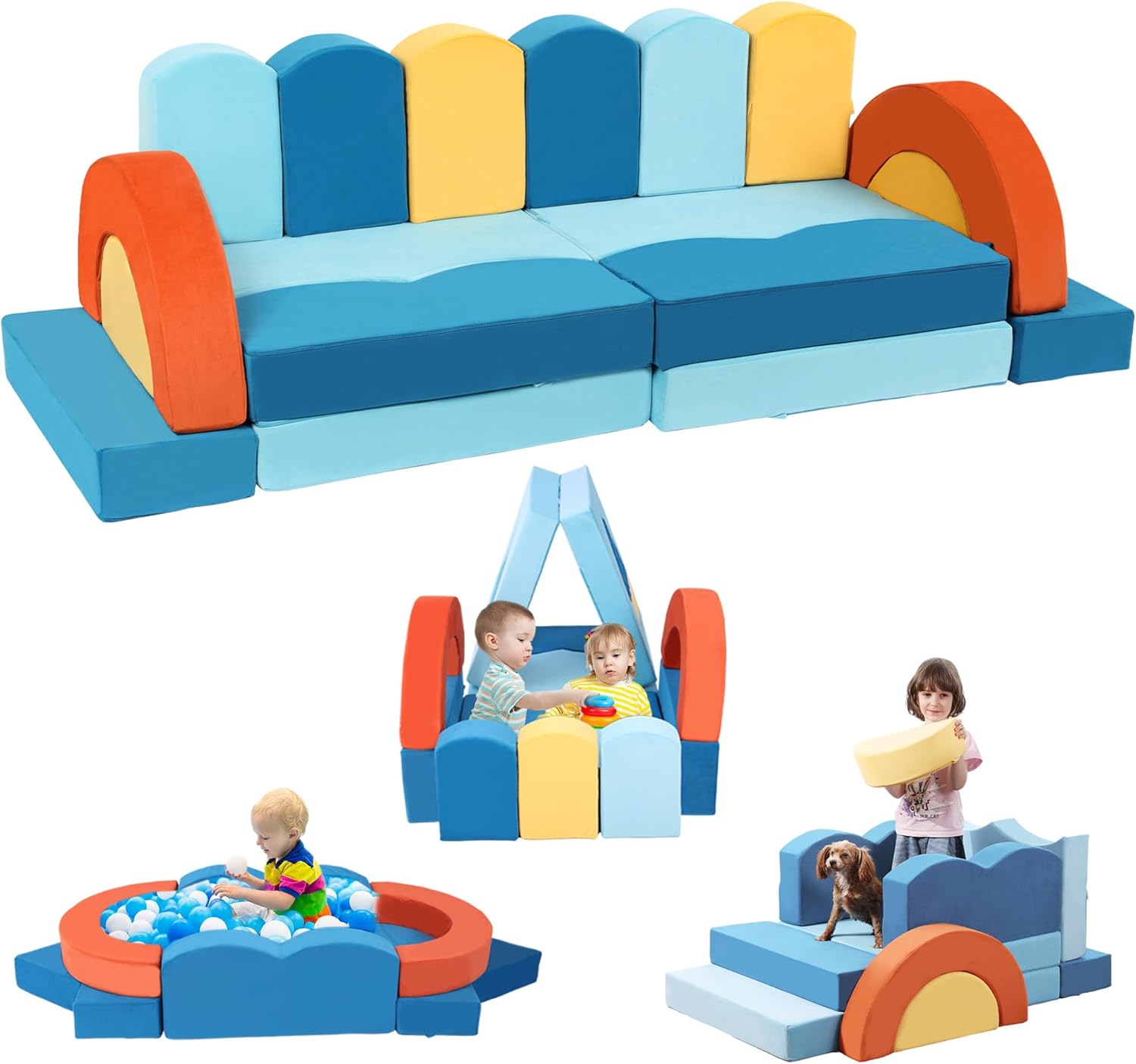 Erament 22Pcs Modular Kids Play Couch for Toddler – Kids Sofa Bed for Playroom, Convertible Furniture Ocean Theme Modular Sofa Building Fort for Inspiring Creativity