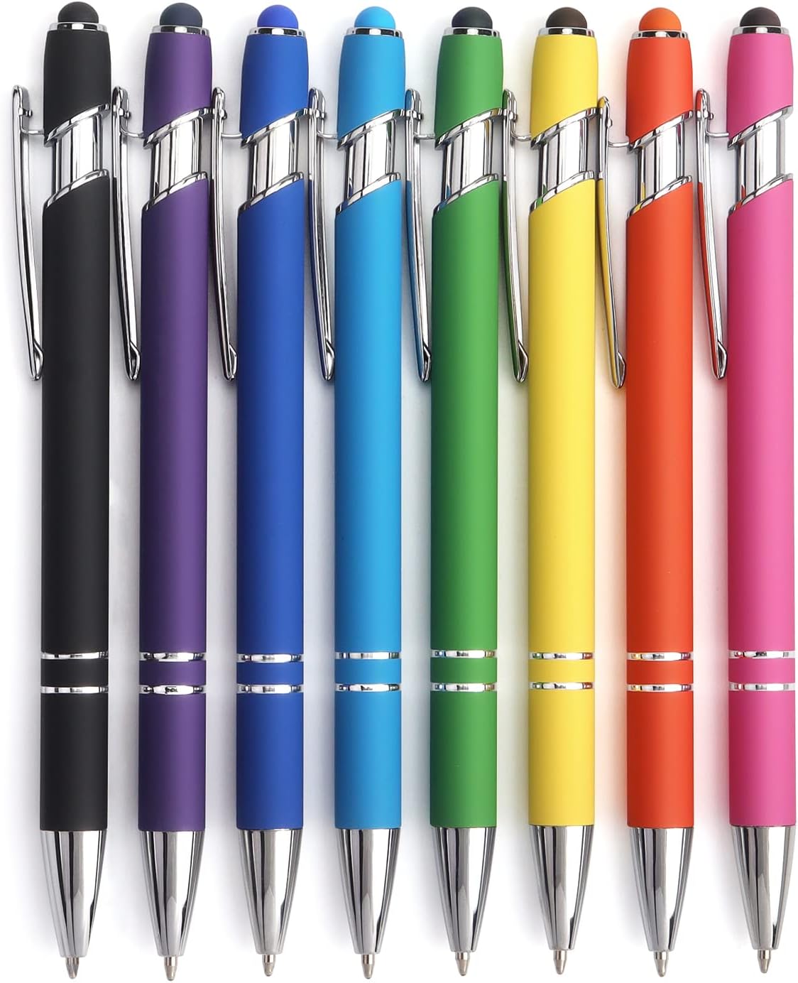 Bribobo 8 Pack Ballpoint Pen 2-in-1 Stylus Retractable Ballpoint Pen with Stylus tip, Metal Stylus Pen for Touch Screens, 1.0 mm Black Ink