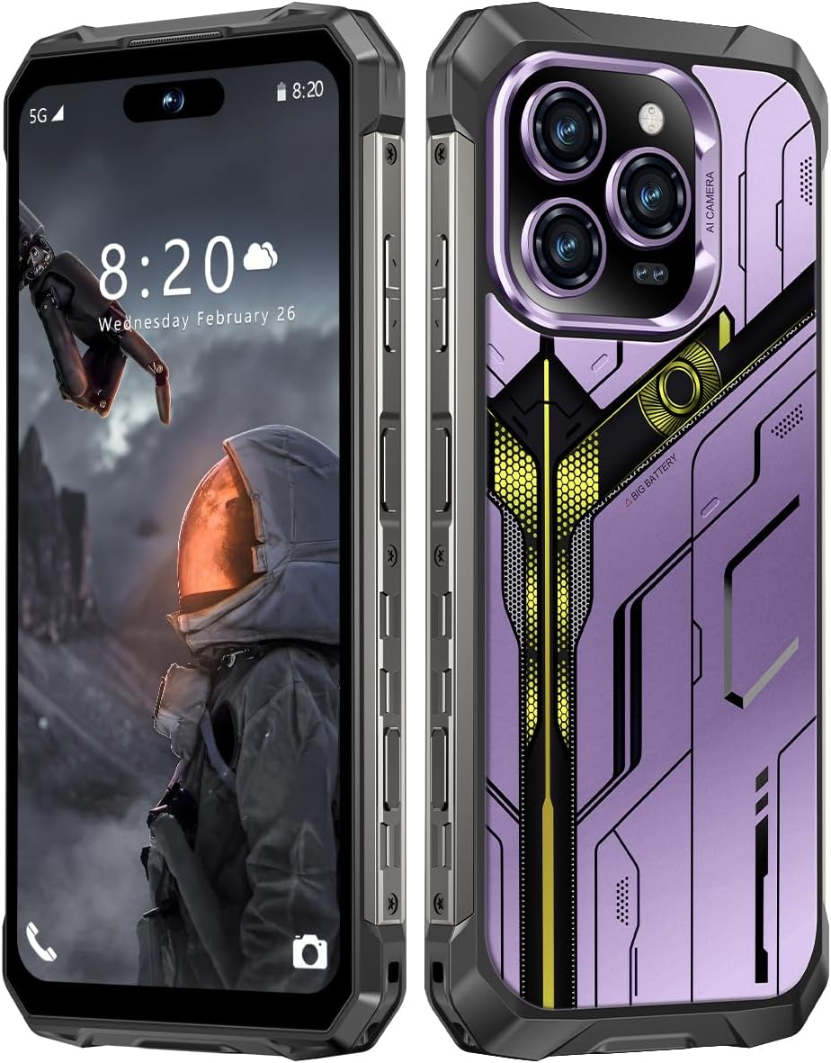 Huness 16 Ultra 32+1TB Rugged Armor Unlocked Cell Phone,Smartphone 6.99″ HD Screen Android 15 Battery 22000mAh Unlocked Phone (Purple, A_32+1TB)