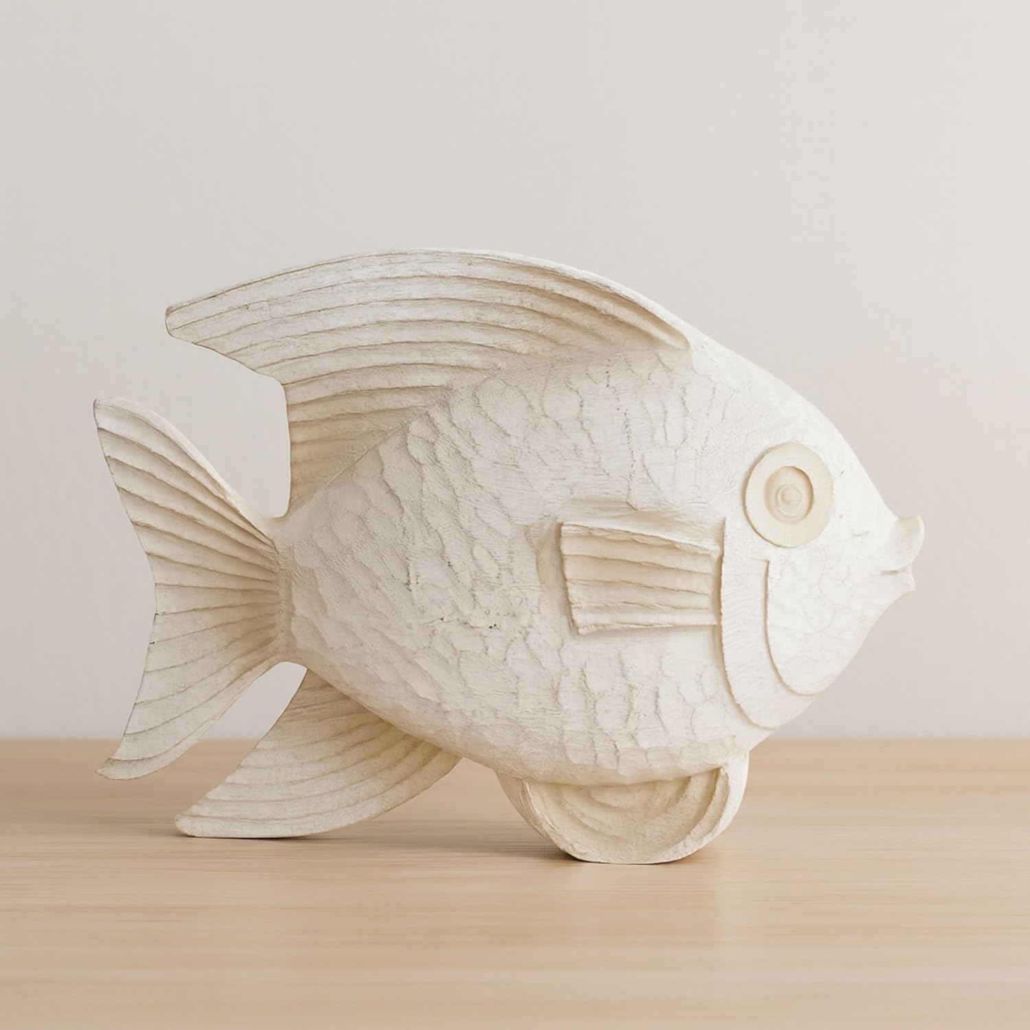 Bookshelf Decor Fish Figurine–White Wash Polyresin Decorative Accessory for Living Room, Coffee Table or Shelf – Aesthetic Boho Shelf Decor, Decorative Objects for Living Room – 13″, White