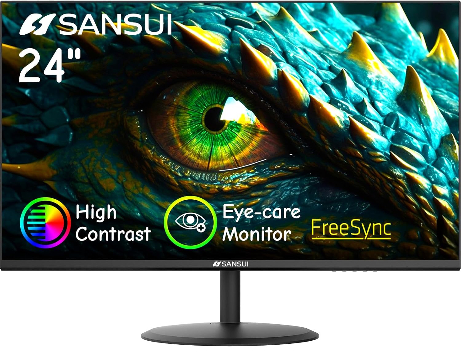 SANSUI Computer Monitor 24 inch Eye Care FHD 1080P Display HDMI,VGA Ports with 178° Viewing Angle/Frame-Less/Tilt/VESA Compatible for Office and Home