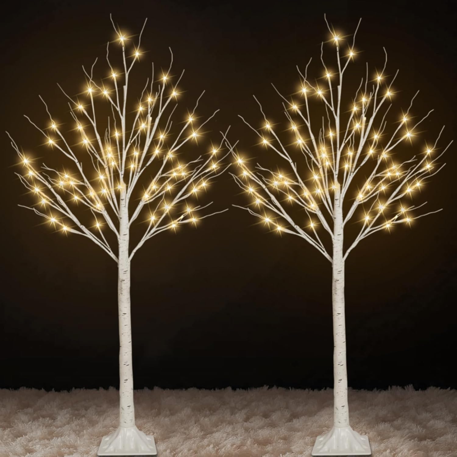2-Pack 4FT Lighted Birch Trees (Higher Size & Floor Standing), 96 LED Twinkling Birch Christmas Tree Lights for Indoor & Outdoor, 2 Modes Warm White Tree Lights for Christmas Thanksgiving Home Decor