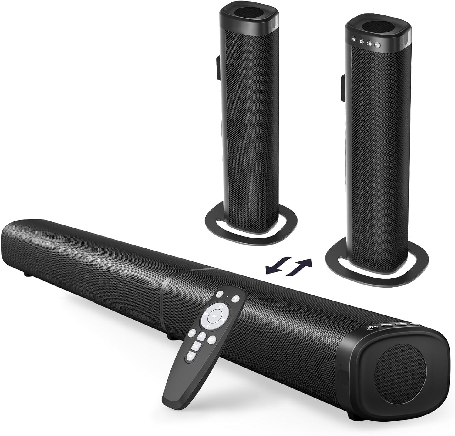 Puriom Sound Bar for Smart TV, 100W Sound Bar with Bluetooth 5.3/ARC/Opt/AUX Connect, 2-in-1 Detachable Home Soundbar, Home Theater Speaker & Bass Effect, for TV/PC/Projectors