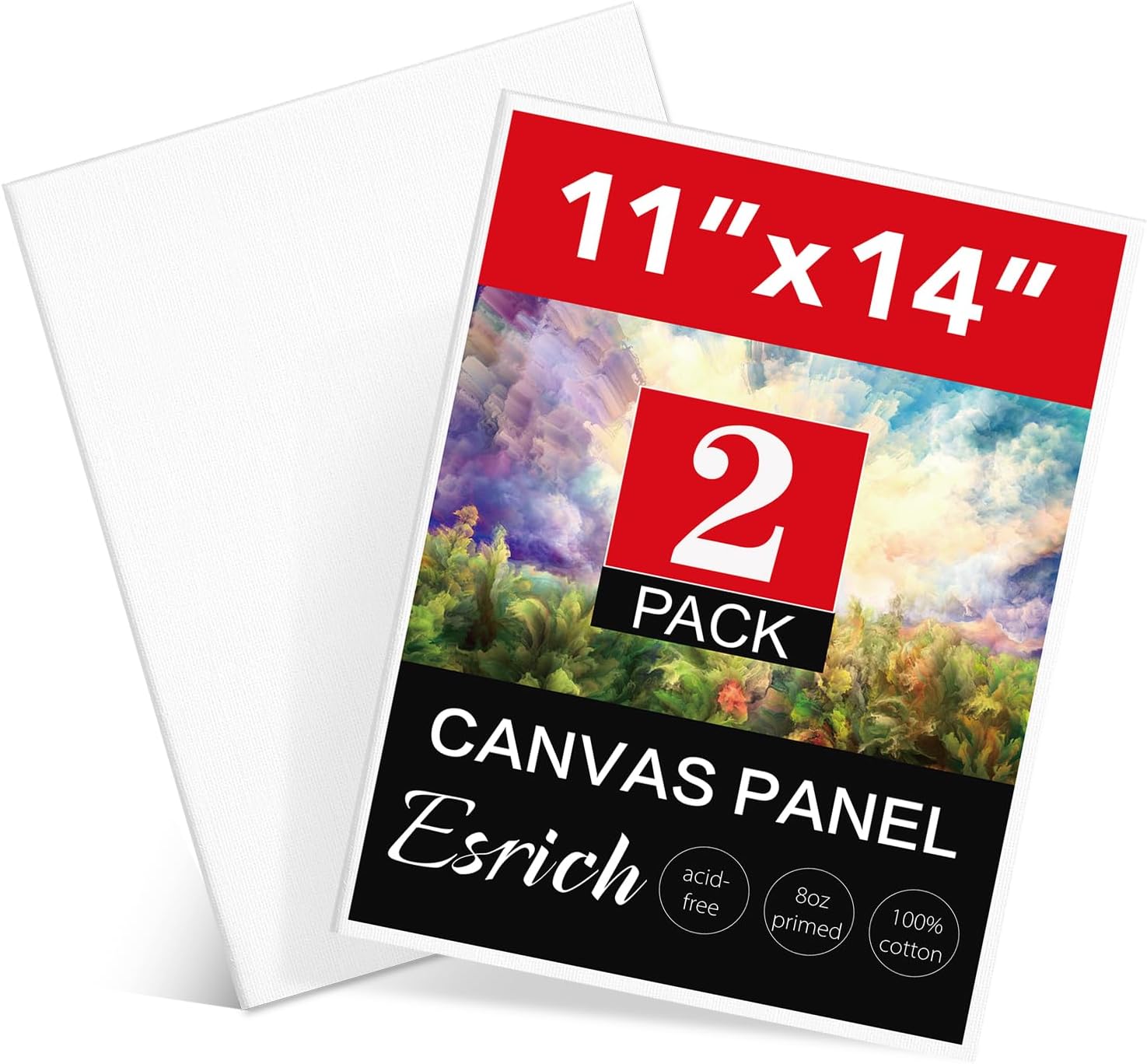 ESRICH Canvas Boards for Painting, 2 Pack Canvas for Painting 11×14 Cotton Primed Acid Free Blank Canvas Panels for Oil Paint, Watercolor, Acrylic Paint, Gouache and Tempera.