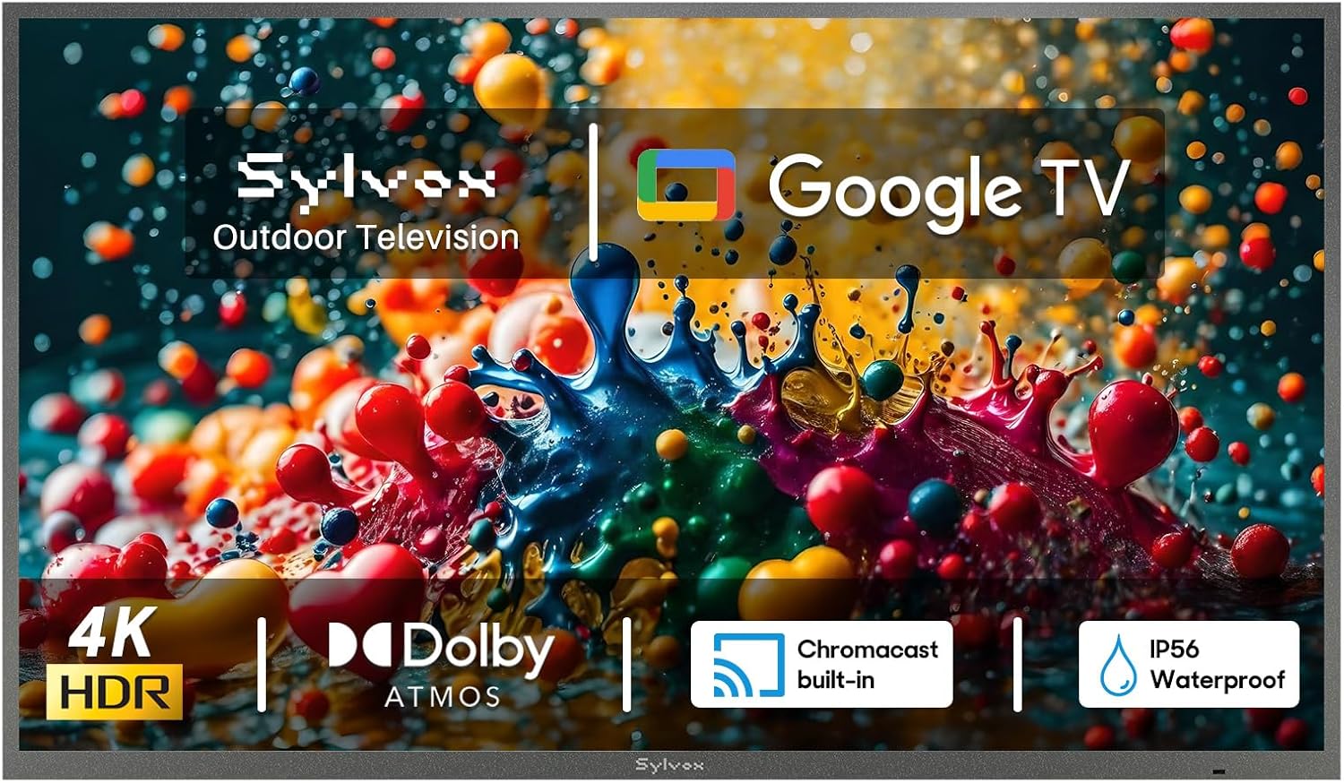 SYLVOX Smart Outdoor TV, 43 inch Outdoor Television Upgraded Google TV, 4K Weatherproof Outside TV, IP56 Waterproof, Google Assistant, Chromecast, 1000 nit Brightness for Partial Sun (Deck Pro 3.0)