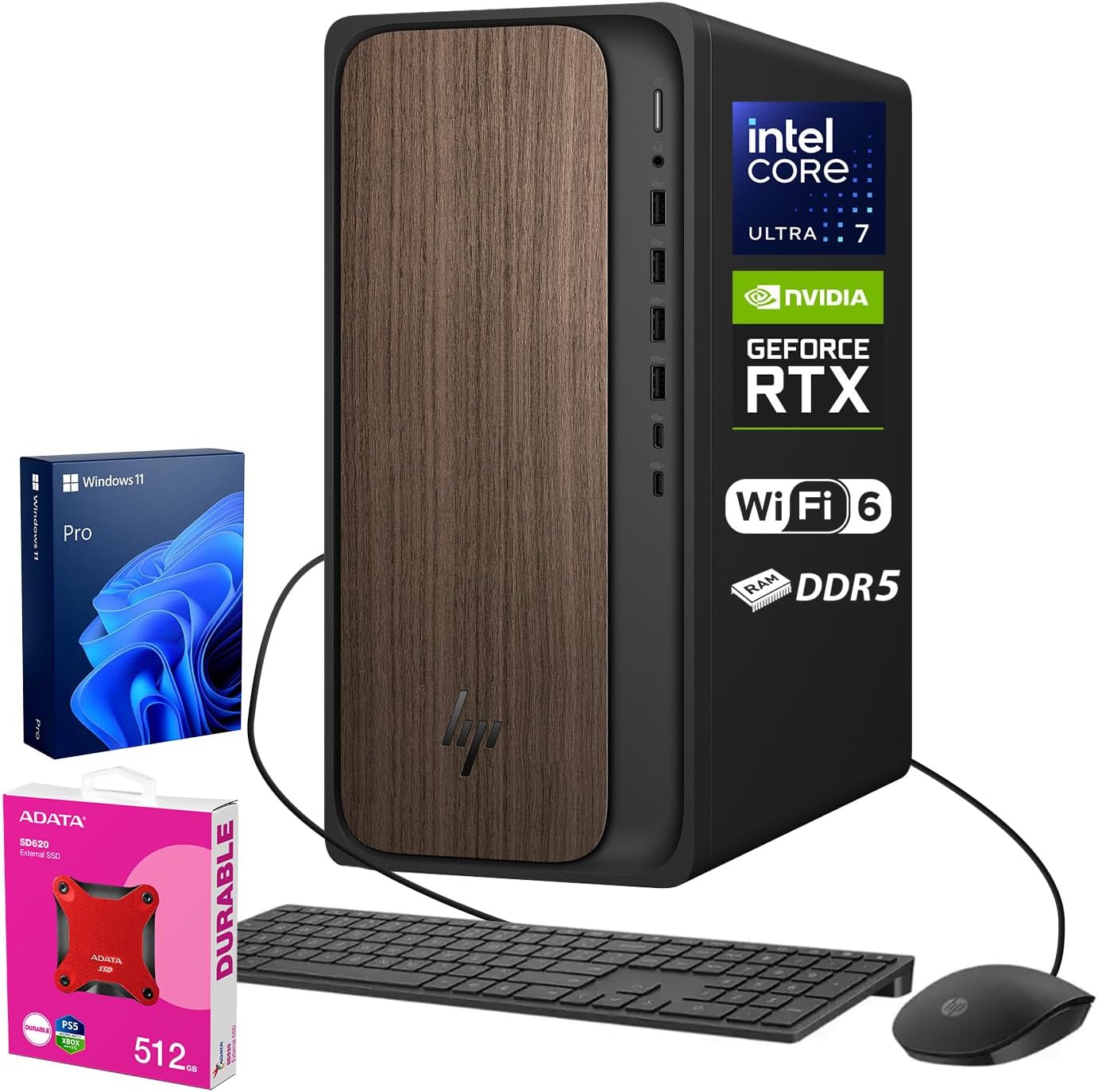HP 2025 OmniDesk Business Next Gen AI Desktop PC, Intel Core Ultra 7 265, NVIDIA GeForce RTX 5060, 32GB DDR5 RAM, 1TB SSD, HDMI, DP, KB & Mouse, Win 11 Pro, Bundle with Adata 512GB External SSD