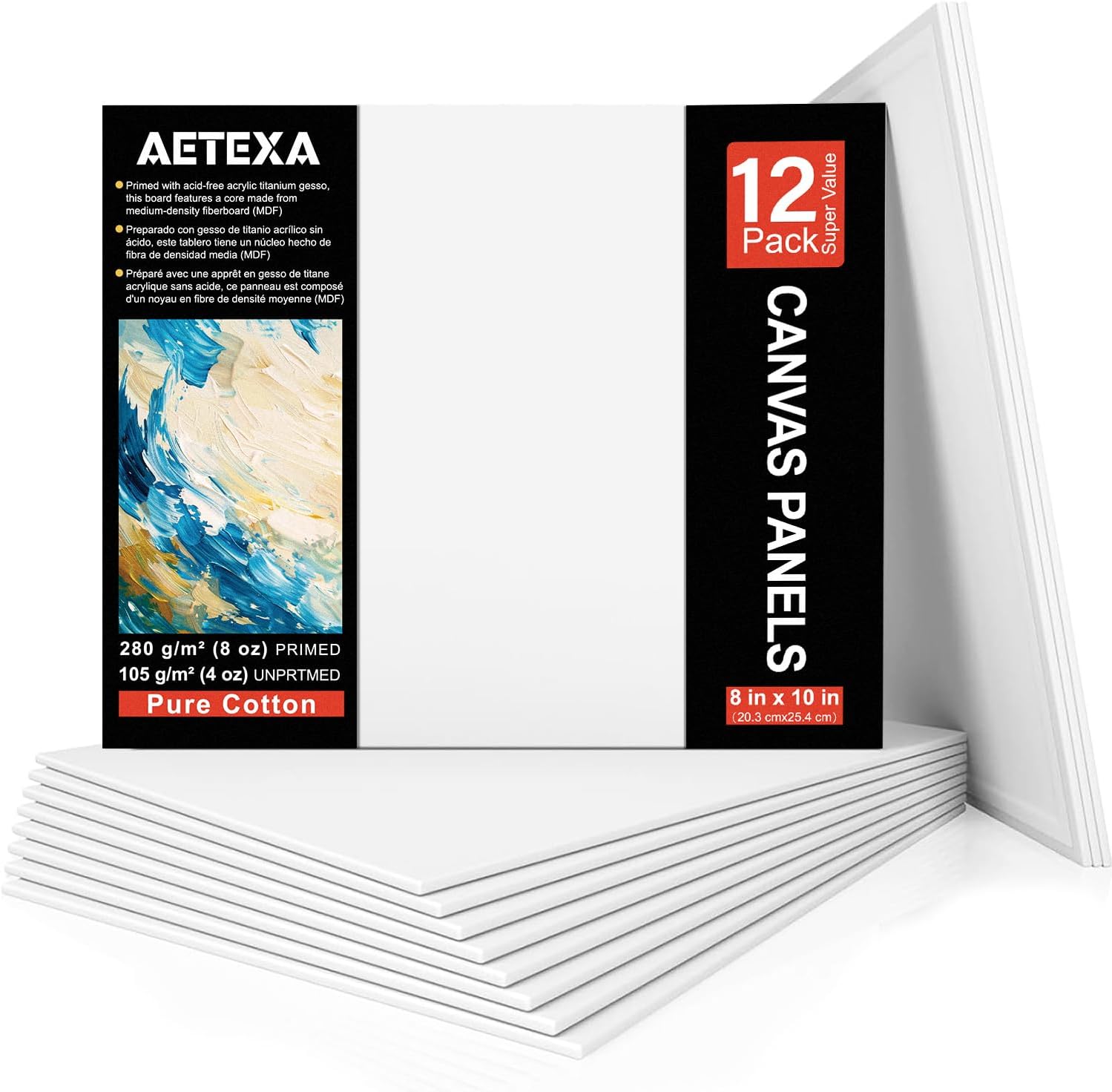 Canvases for Painting 8×10 Inch, Canvas Bulk Pack of 12, 8 oz Primed Canvas Panel, Blank Canvas for Painting, Canvas Boards for Painting Acrylic and Oil, Art Supplies for Adults and Teens.