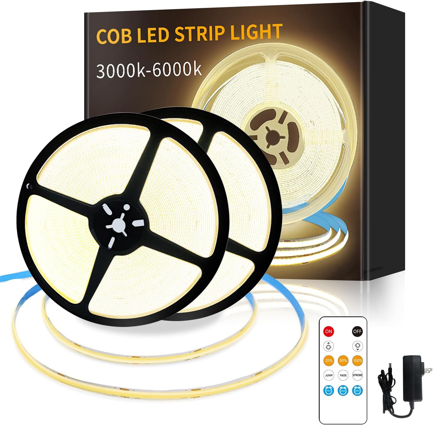 COB LED Strip Lights 100ft,3000K DC 24V Dimmable Warm White Flexible LED Rope Lights for Bedroom,with Remote and app Control LED Lights Strip for Living Room, Shelf, Cabinet(2 Rolls of 50ft