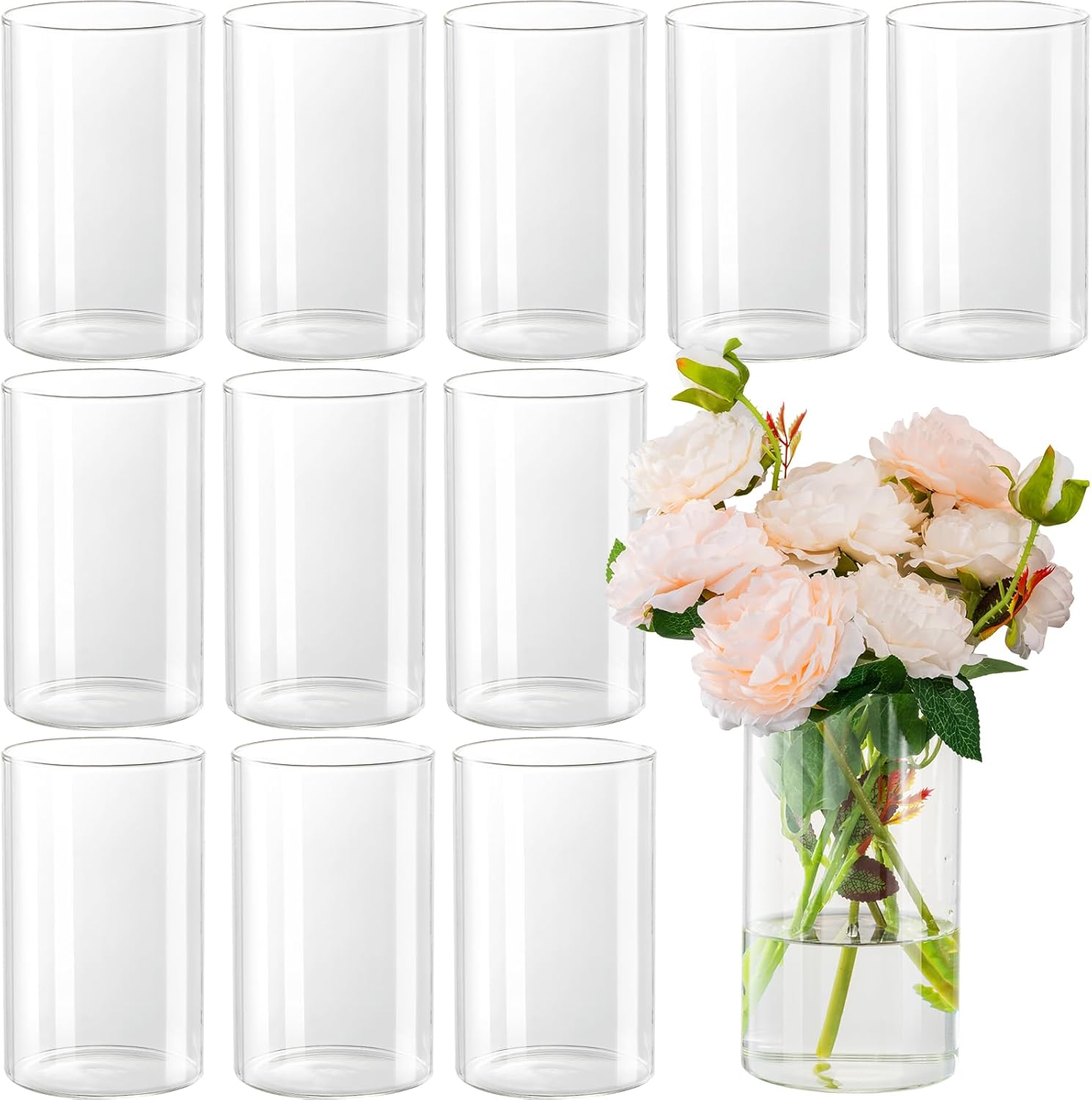 12pcs Glass Cylinder Vases for Centerpieces – 6 Inch Tall Flower Vase for Wedding Decorations, Clear Glass Flower Vases Floating Candle Holder for Table Centerpiece Wedding Home Décor