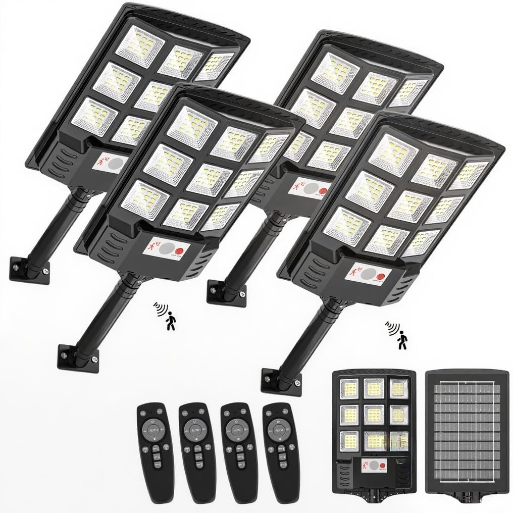 Sunwish 4 Pack Solar Street Lights Outdoor, Solar Lights Outdoor, Solar Dusk to Dawn Outdoor Lights with Remote Control, Motion Sensor IP66 Waterproof Flood Lights for Garden Yard Parking Lot