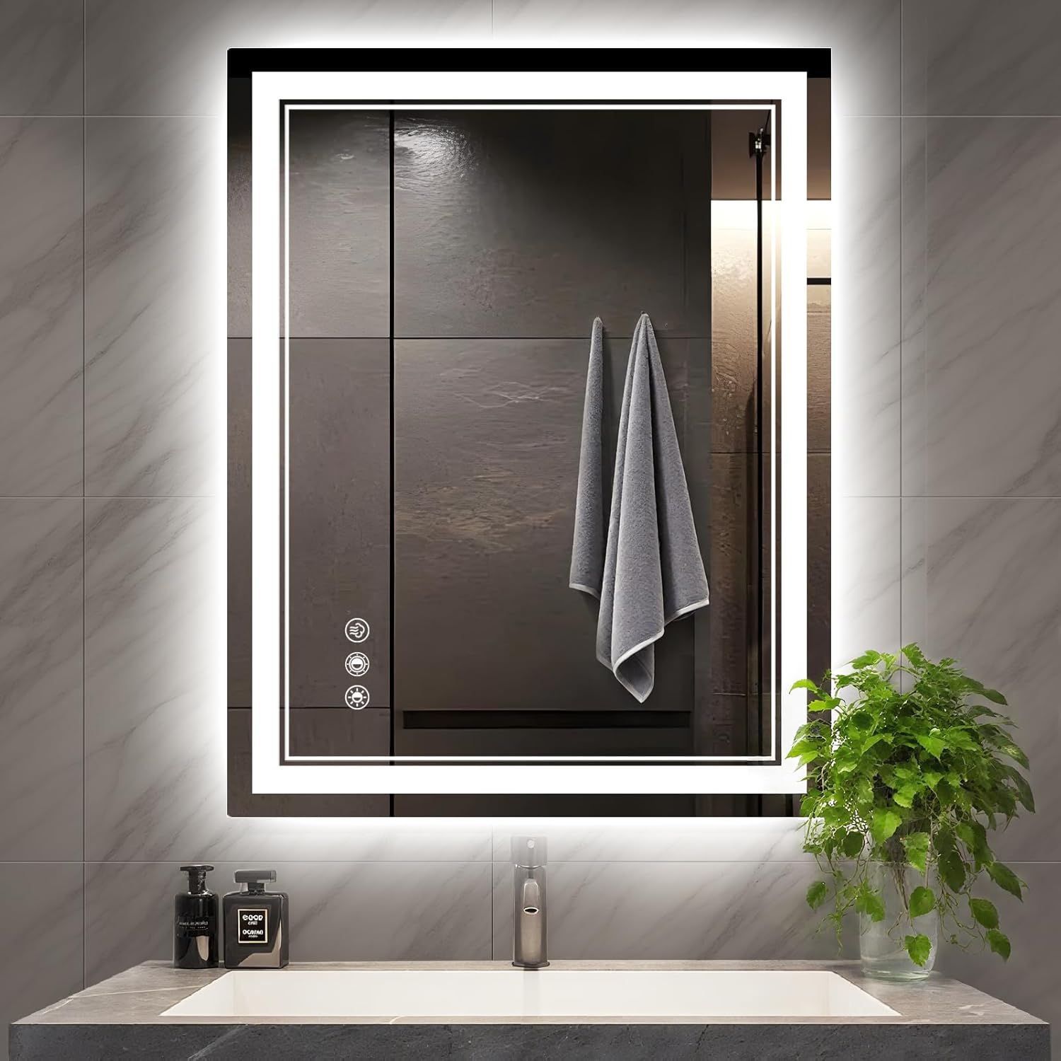 LED Bathroom Mirror with Lights: 24″x32″ Wall Mounted Large Lighted Mirrors Fogless, Anti-Fog,Dimmable,Memory Function, Shatterproof Tempered Glass, Espejos para Baños, ETL Listed