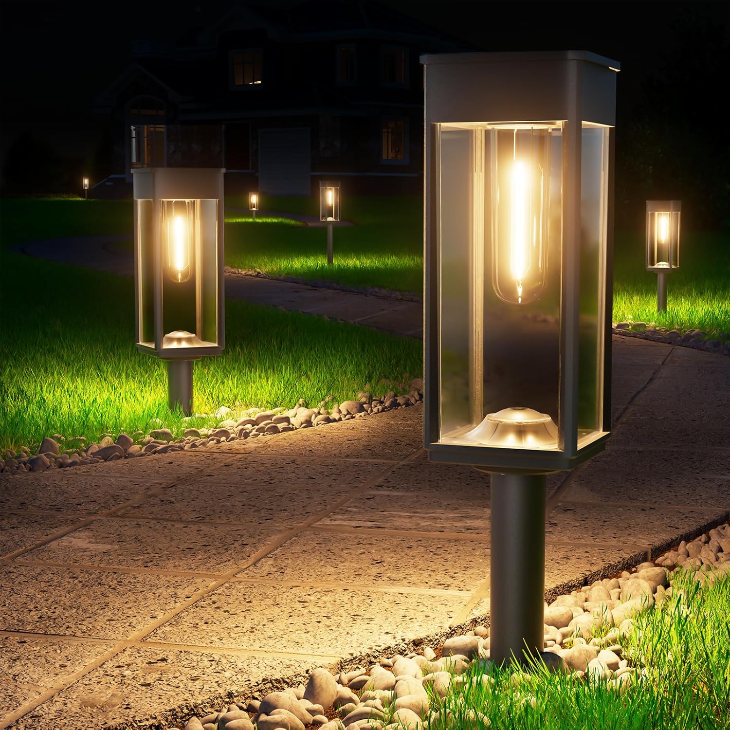 BITPOTT Bright Solar Pathway Lights Outdoor Waterproof IP65, 8 Pack Auto On/Off Solar Outdoor Lights for Path, Yard, Patio, Landscape, Lawn, Walkway, Driveway, Garden Decor Lighting Solar Powered