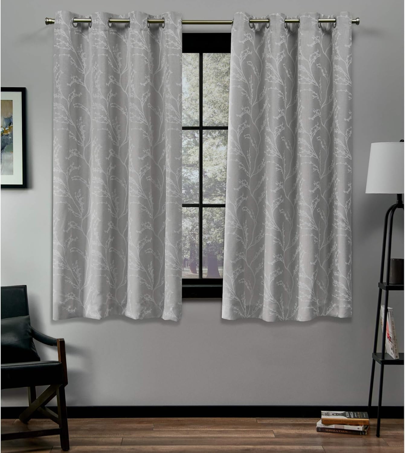 EXCLUSIVE HOME Kilberry Woven Room Darkening Blackout Grommet Top Curtain Panel Pair, 52″x63″, Dove Grey