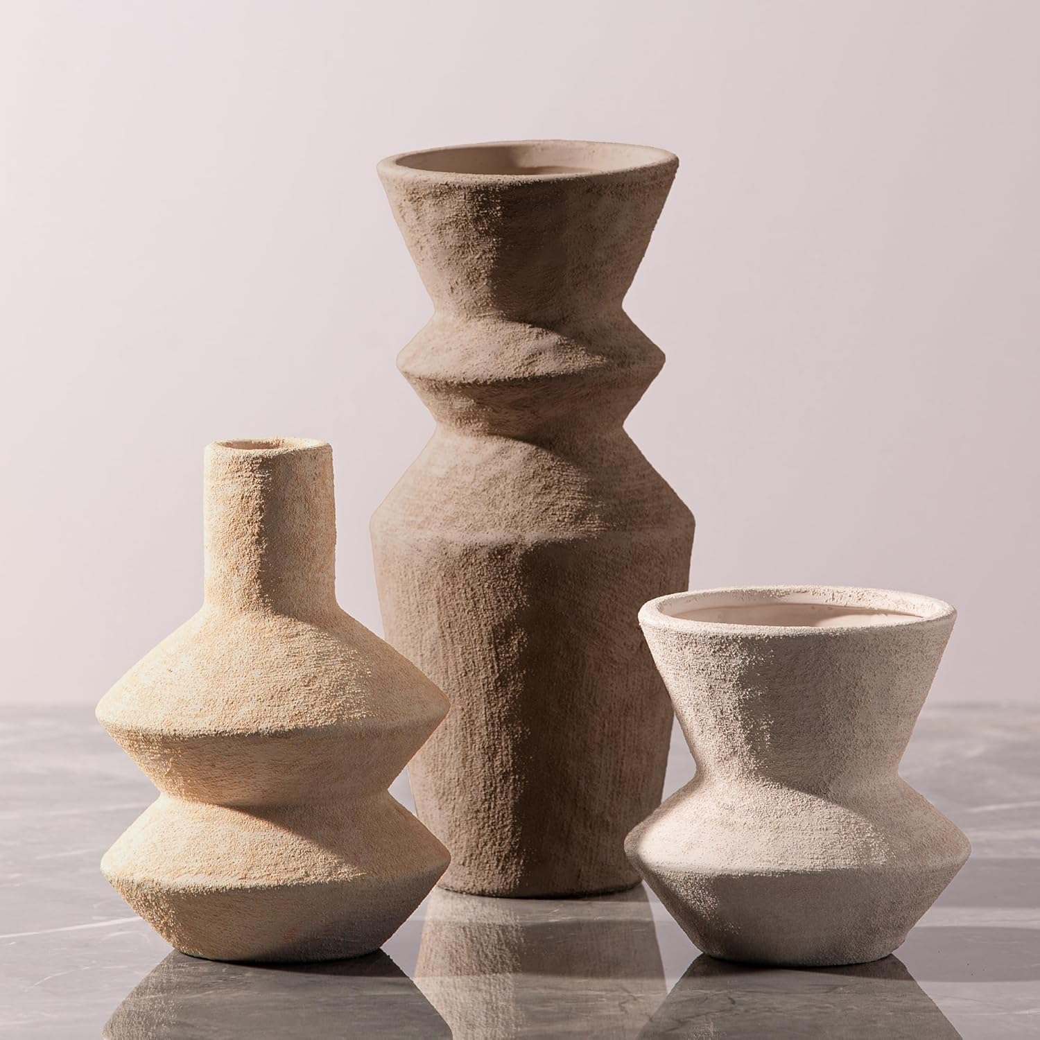 Ceramic Vase Home Table Decor – Flower Vase Set of 3 Living Room Kitchen Decorations Farmhouse Modern Rustic Vases Decorative Centerpiece for Shelf Bedroom Office Bathroom Dining Coffee Desk