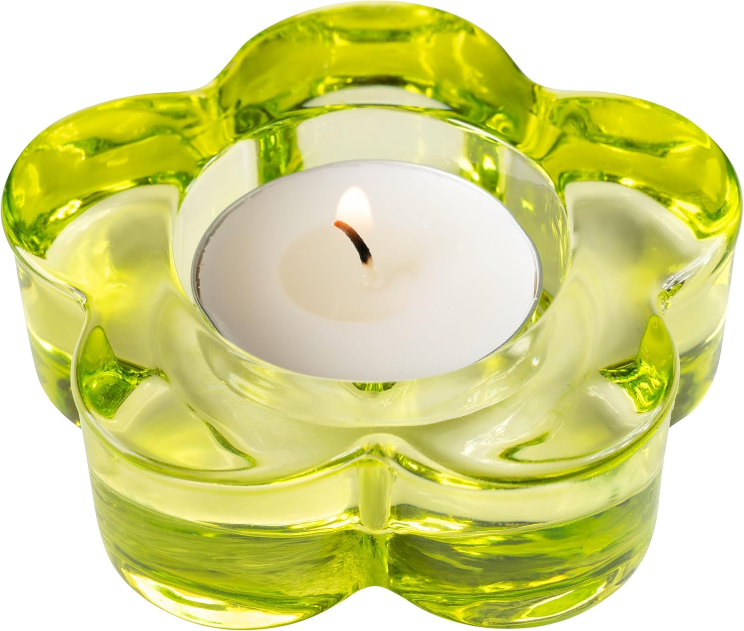Karma Glass Flower Tealight Holder – Chunky Glass Candle Holder for Home & Party Decor, Wedding Table Centerpiece in Teal