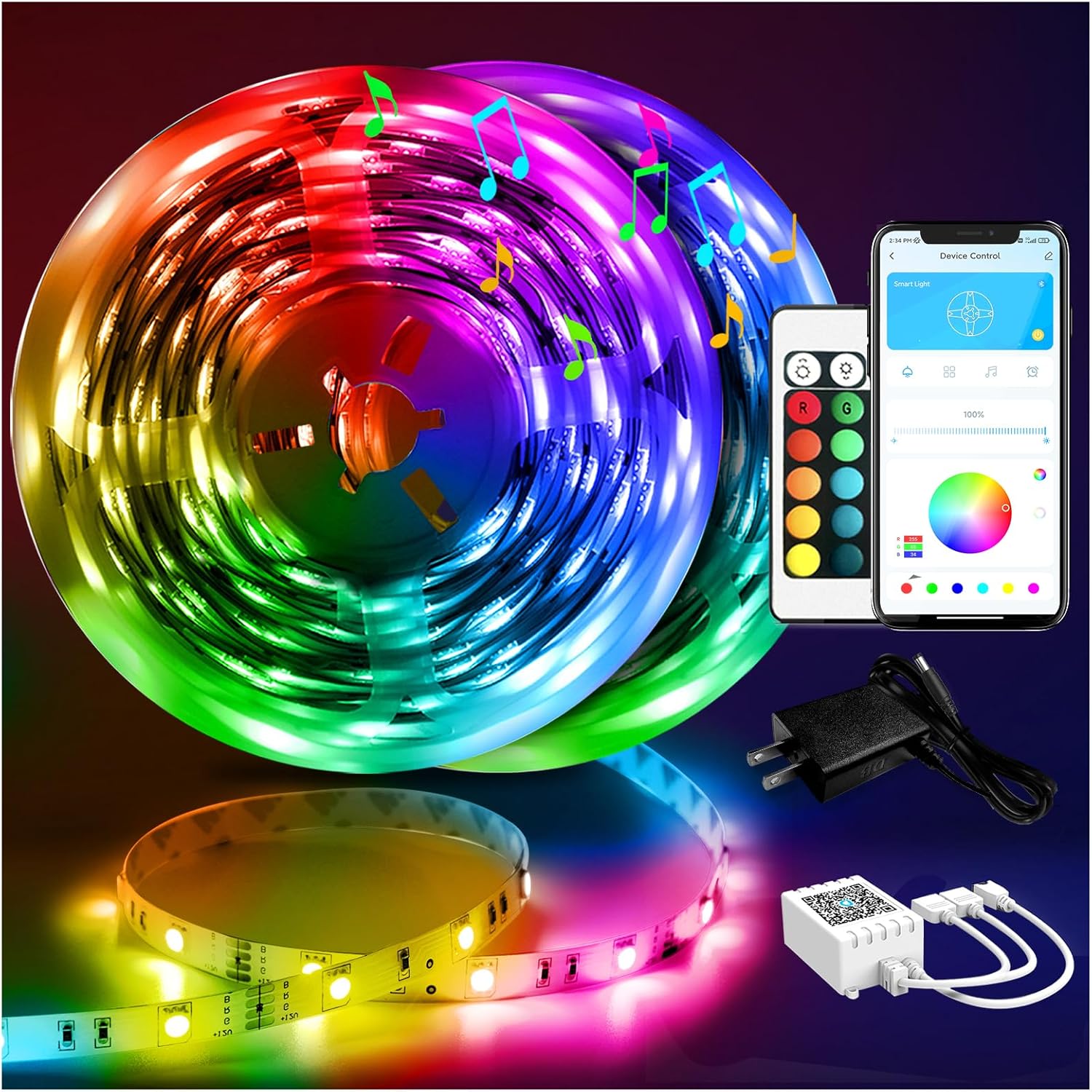 DAYBETTER Led Strip Lights 100 ft Smart with App Remote Control, 5050 RGB for Bedroom, Living Room, Home Decoration, Music Sync Color Changing for Room Party(2 Rolls of 50 ft)