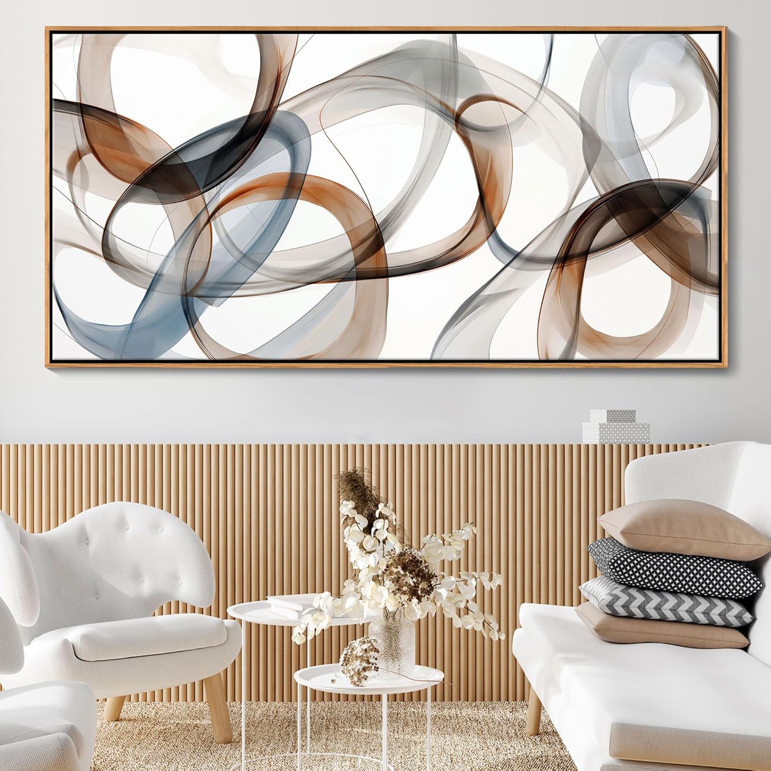 Abstract Wall Art – Framed Canvas Wall Art for Living Room, Bedroom, and Office – Minimalist Wood Wall Decor, Large Brown Art Prints, Kitchen bedroom wall art decor above bed
