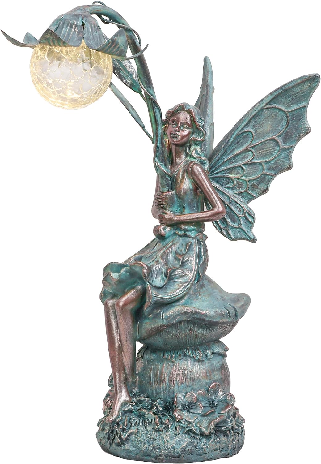TERESA’S COLLECTIONS Garden Statues Fairy Sculptures & Statues, Outdoor Solar Light Garden Decor Resin Patina Bronze Figurines for Outdoor Decor, Valentines Decorations Gifts for Women Mom, 13.8”